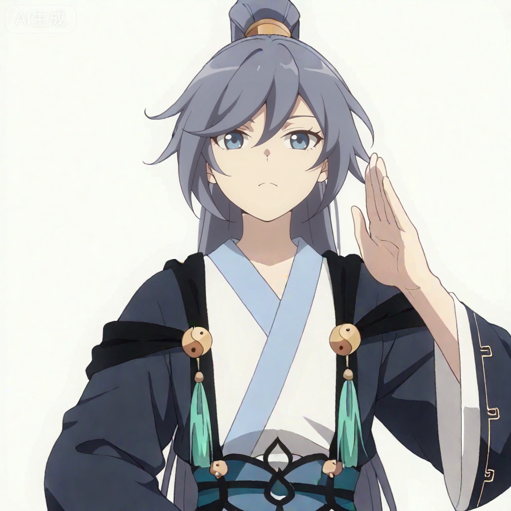 masterpiece, best quality,solo,((white background:1.2)),simple background,, 
looking at viewer,canzhuo_style,fu_hua,ponytail,hanfu,long sleeves,ornament,Chinese clothes,taoist robes,boots,gold_trim,jewelry,Tassel