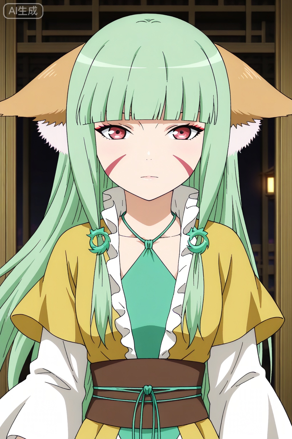 
Random scene,Random scene,


upper body,looking at viewer,

涂山容容,masterpiece,best quality,official art,extremely detailed CG unity 8k wallpaper,1girl,solo,long hair, green hair, animal ears, fox ears, facial mark, blunt bangs,Wide sleeves,Dress,