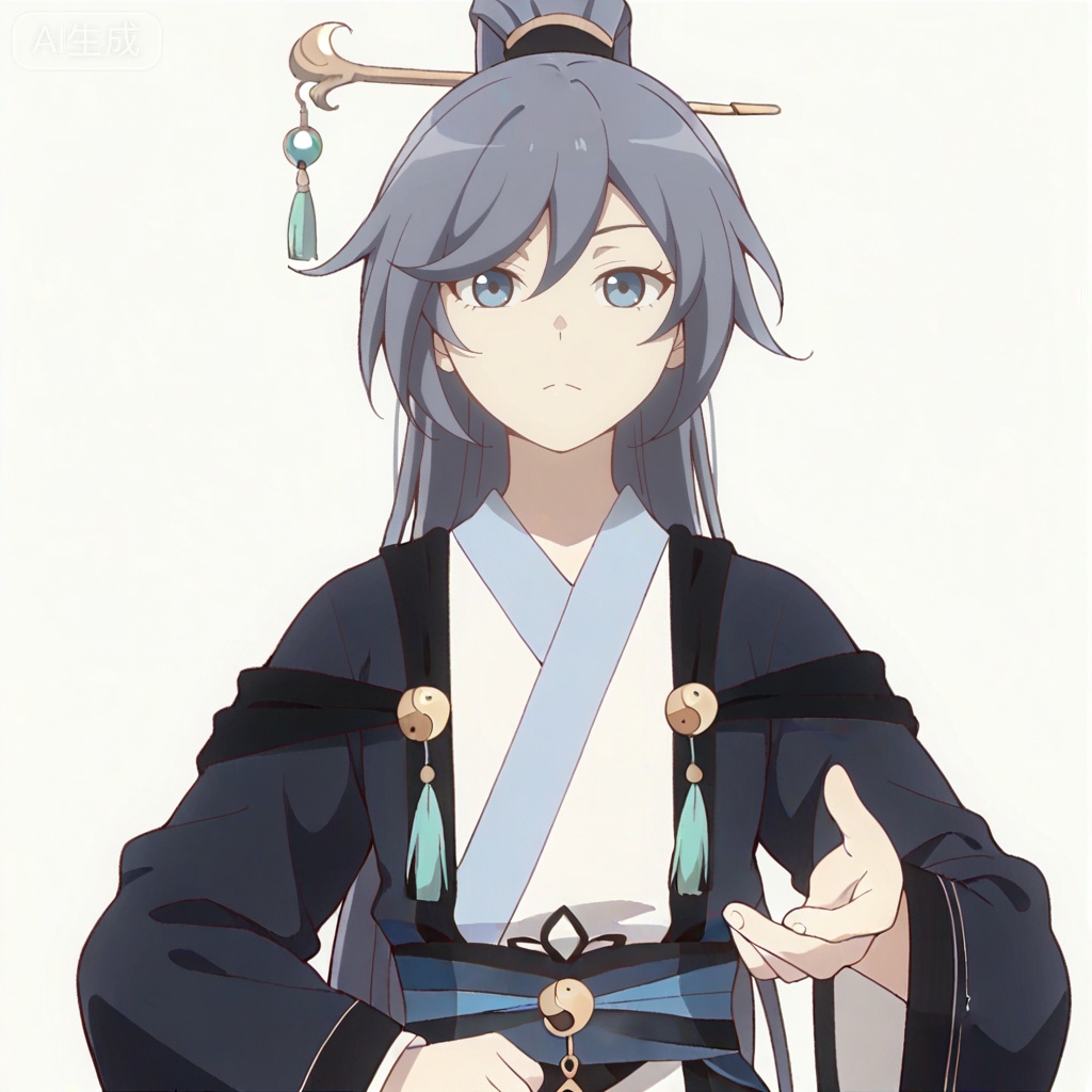 masterpiece, best quality,solo,((white background:1.2)),simple background,, 
looking at viewer,canzhuo_style,fu_hua,ponytail,hanfu,long sleeves,ornament,Chinese clothes,taoist robes,boots,gold_trim,jewelry,Tassel