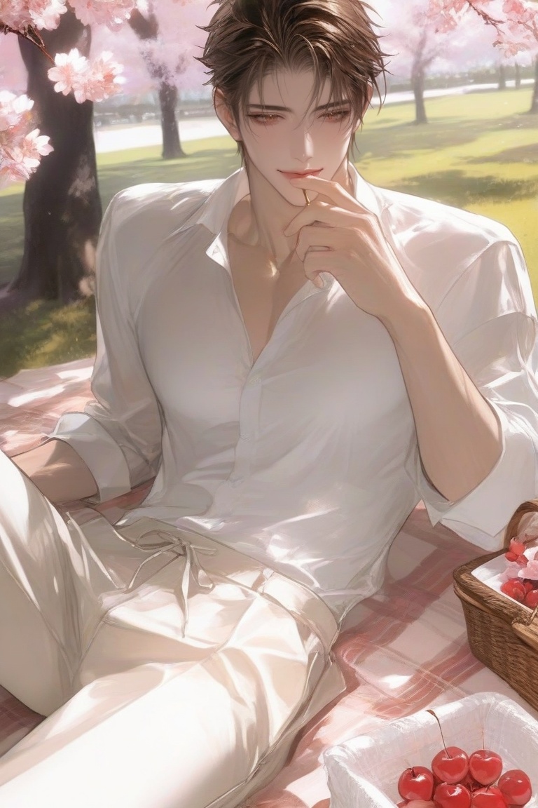 1man solo half body short brown hair,  warm brown eyes,  fair skin on Tensor.Art