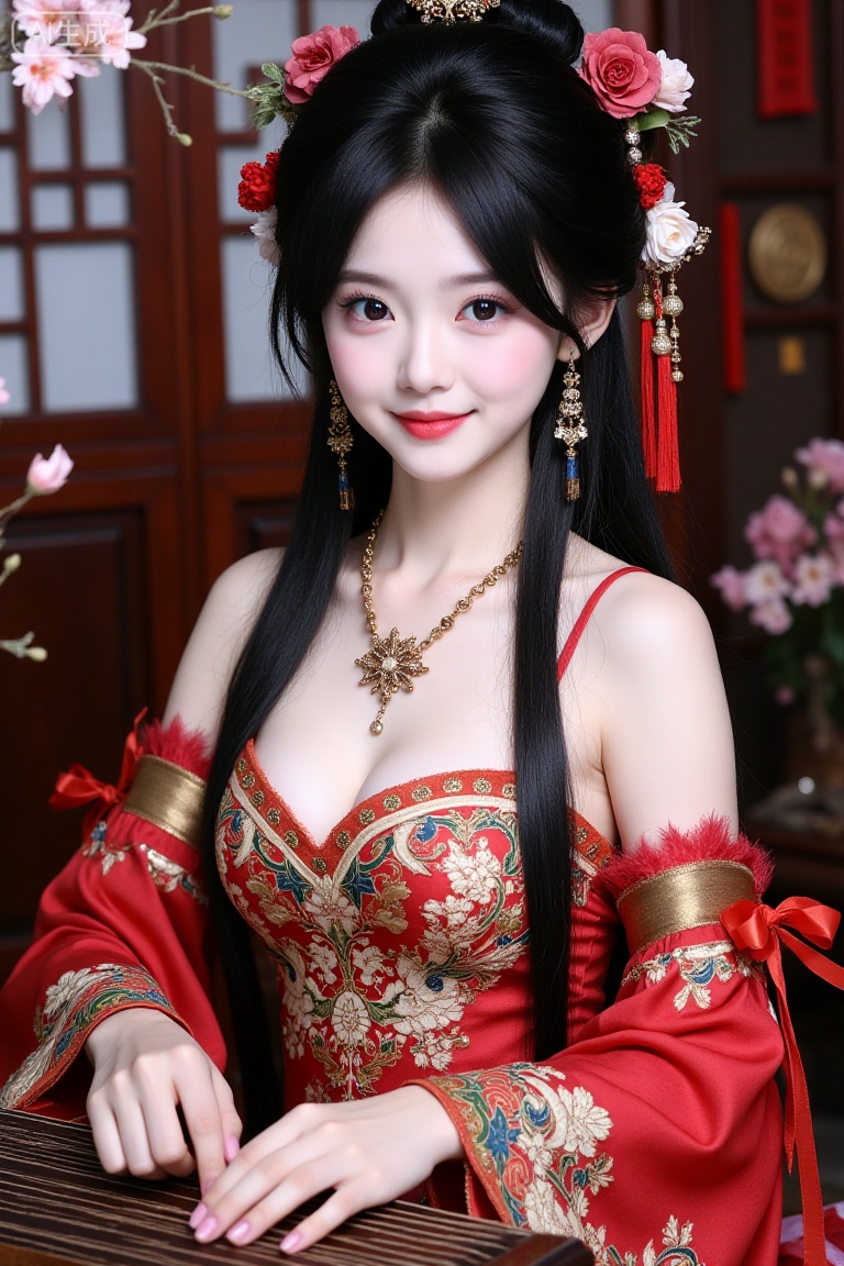 a young woman,  long black hair,  looking at viewer on Tensor.Art