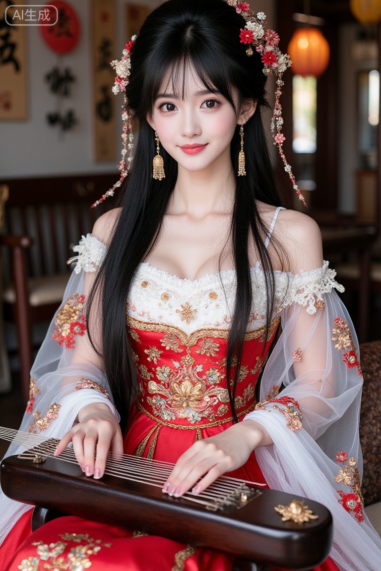 a young woman,  long black hair,  looking at viewer on Tensor.Art