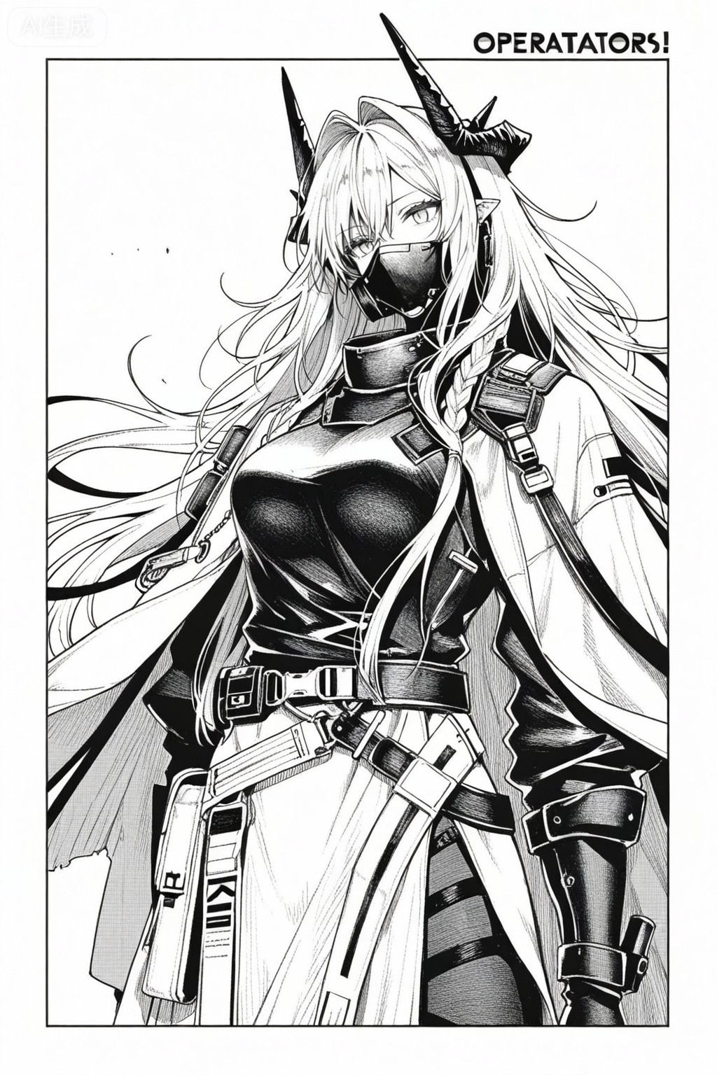 masterpiece, best quality,solo,white background,simple_background,full_body
,monochrome,greyscale,arknights_operators,manga_style,comic