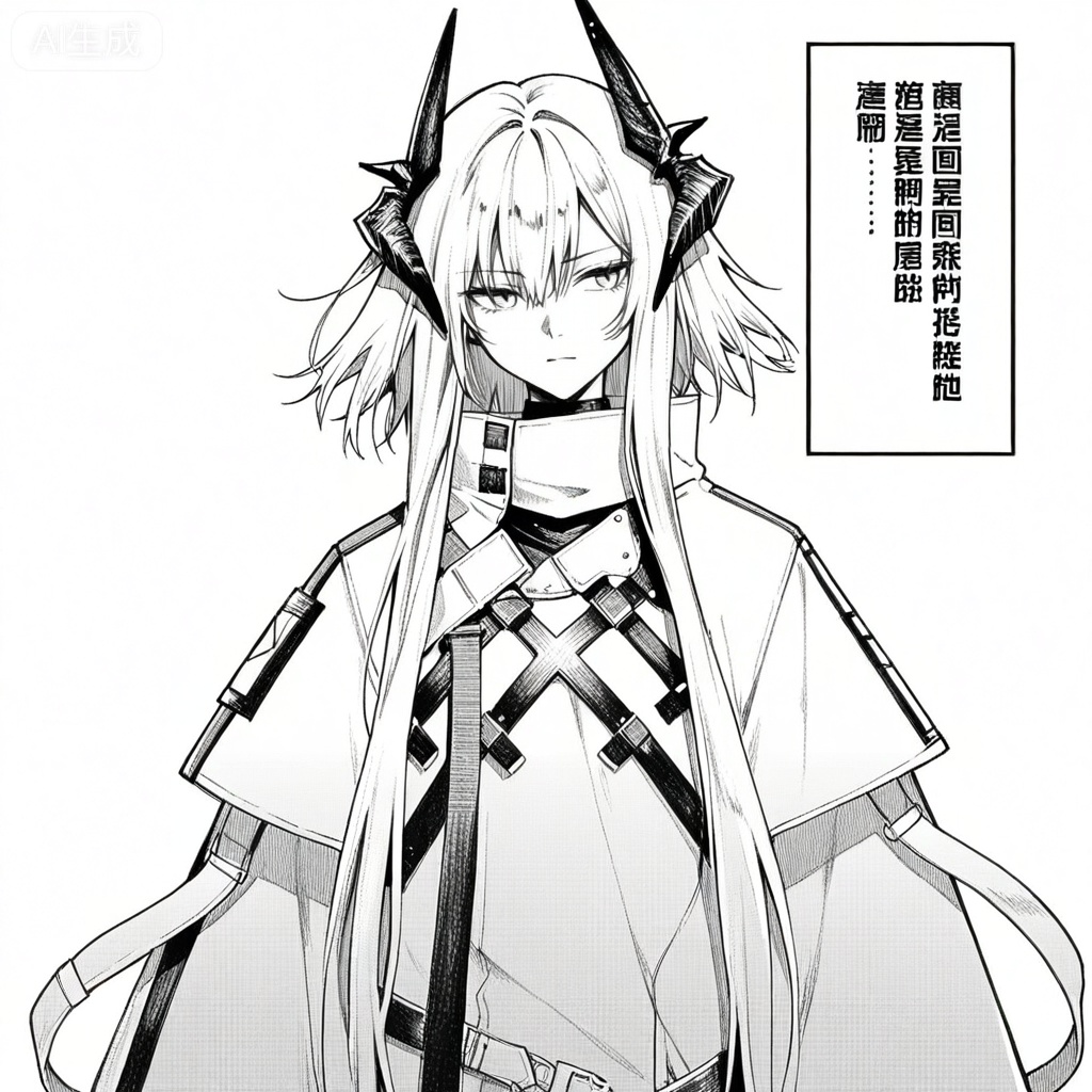 masterpiece, best quality,solo,white background,simple_background,full_body
,monochrome,greyscale,arknights_operators,manga_style,comic