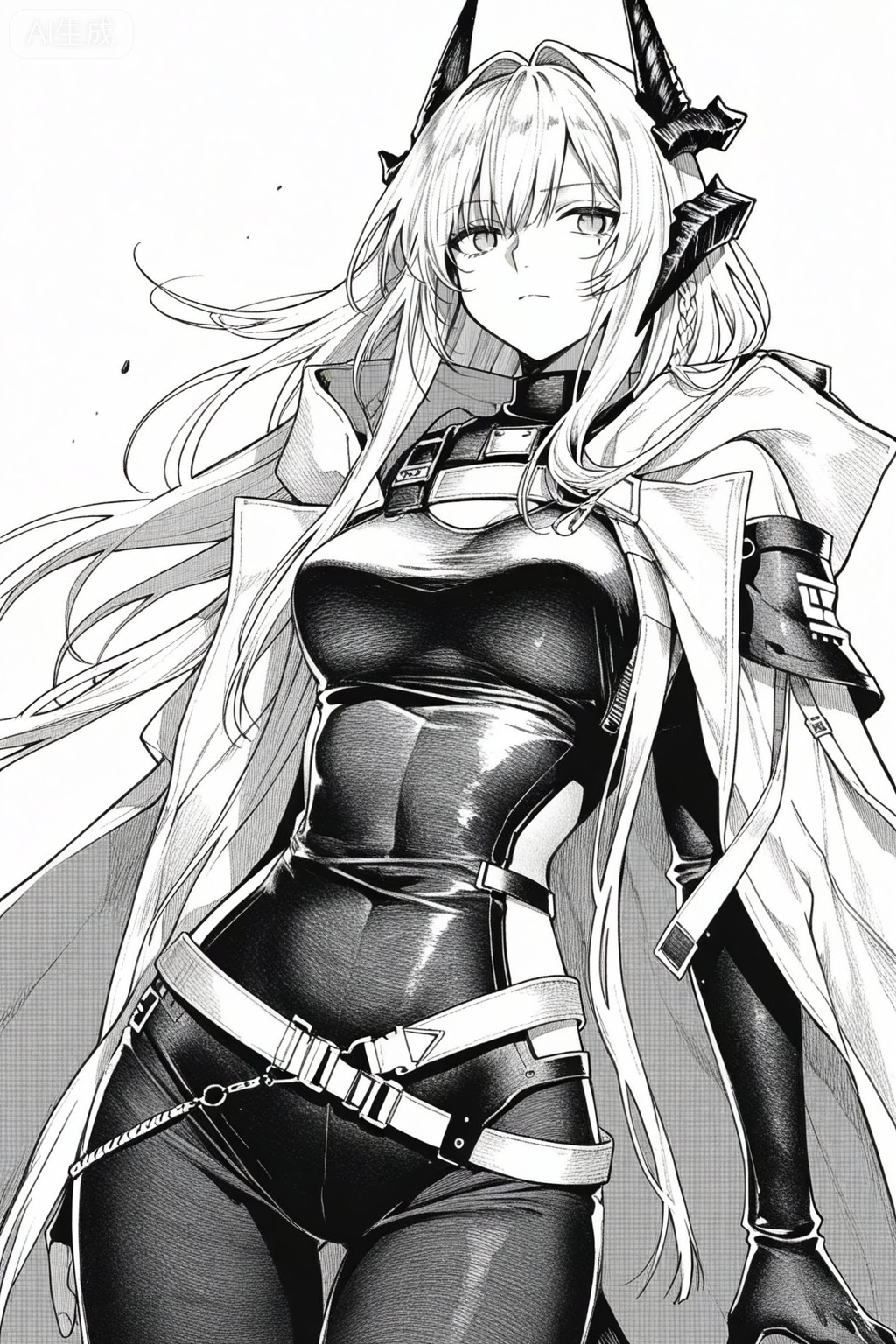 masterpiece, best quality,solo,white background,simple_background,full_body
,monochrome,greyscale,arknights_operators,manga_style,comic