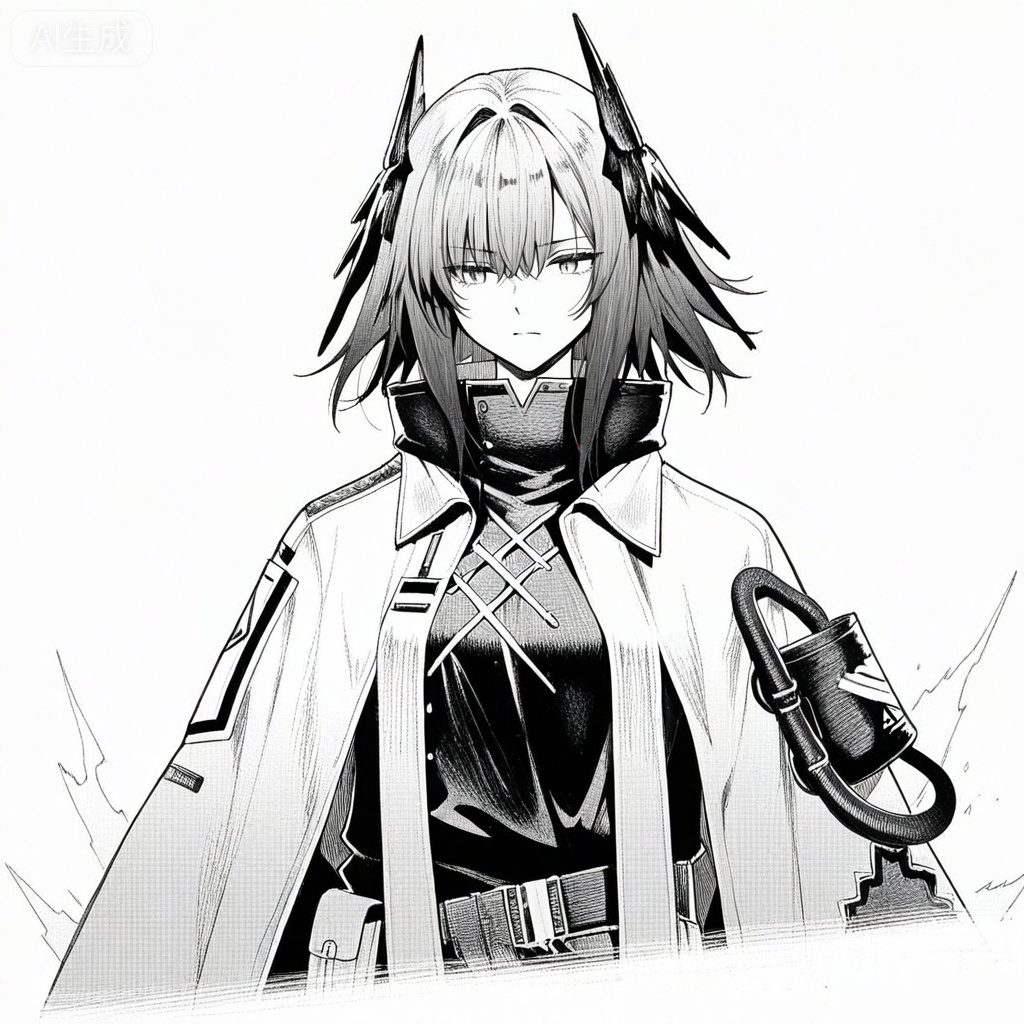 masterpiece, best quality,solo,white background,simple_background,full_body
,monochrome,greyscale,arknights_operators,manga_style,comic