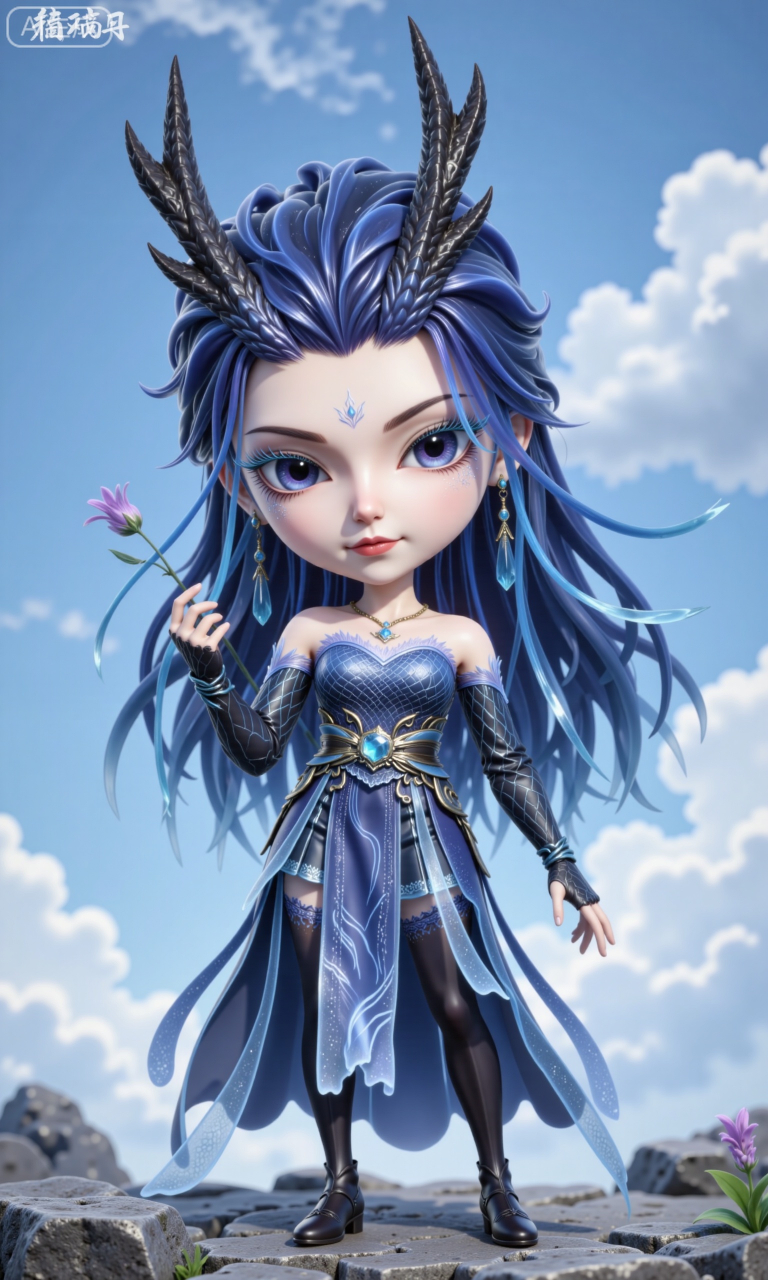 chibi, cute, little girl, (full body:1.3),Xaorun,chibi, cute, little girl, (full body:1.3),There are dragon horns on his head,(masterpiece:1.2),best quality,absurdres,masterpiece,original,extremely detailed wallpaper,perfect lighting,1girl,solo,looking at viewer,(cowboy_shot:1.3),long hair,high heels,blurry background,depth of field,motion blur,(long dress:1.23),china_dress,chinese_style,bare shouders,crystal_earrings,headpiece,hair_tie,chest_jewel,gem,necklace,jewelry,The background features a ink dragon sky,Xaorun
