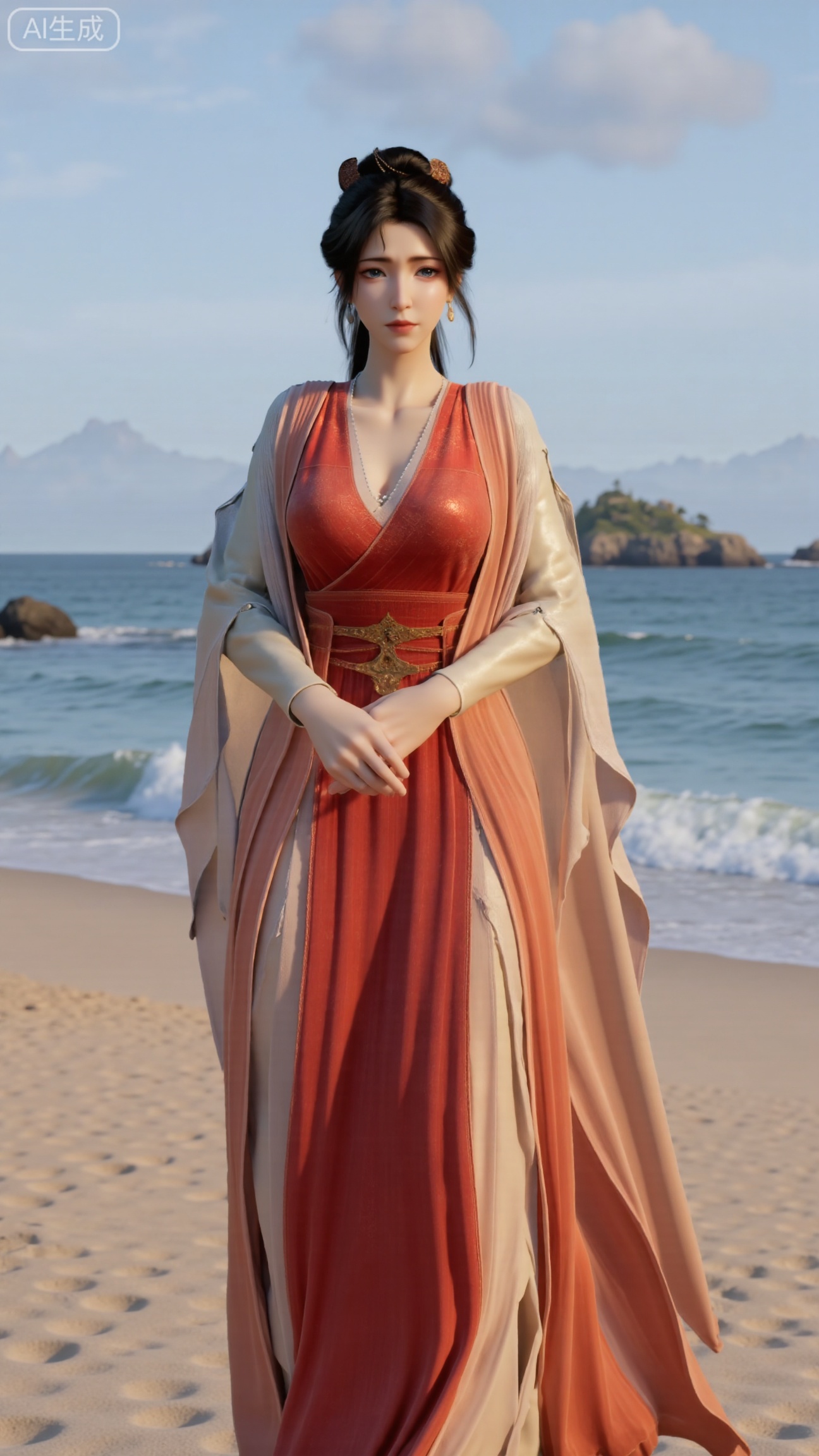 masterpiece, best quality, 1girl,solo,looking at viewer,( outdoor:1.3),sea,beach,realistic,midriff,bare shoulders,standting,hair ornament,long hair,jewelry,long dress,cowboy shot, (huge breasts, full breasts:2.69),, , , 
,Xbigbreasts,XmupeilingXYH2,XmuplXYH,XmupeilingXYH,XmuplXYH,Xchangtui