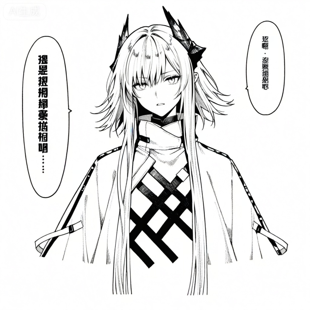 masterpiece, best quality,solo,white background,simple_background,full_body
,monochrome,greyscale,arknights_operators,manga_style,comic
