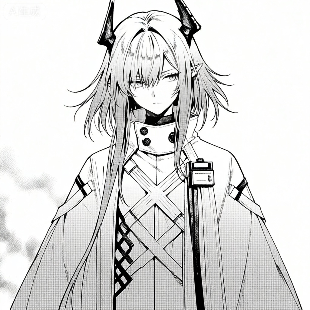 masterpiece, best quality,solo,white background,simple_background,full_body
,monochrome,greyscale,arknights_operators,manga_style,comic
