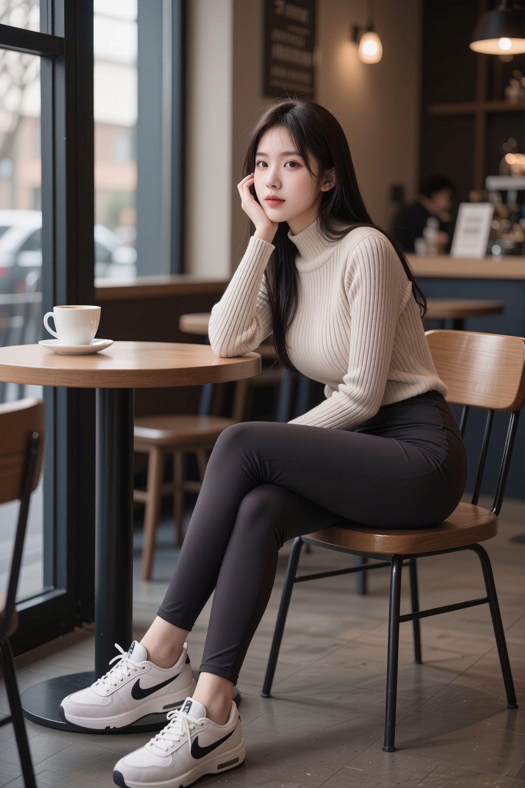 figure four sitting,  coffee house,  cinematic angle on Tensor.Art