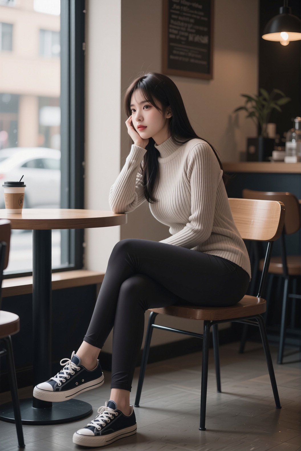 figure four sitting,  coffee house,  cinematic angle on Tensor.Art