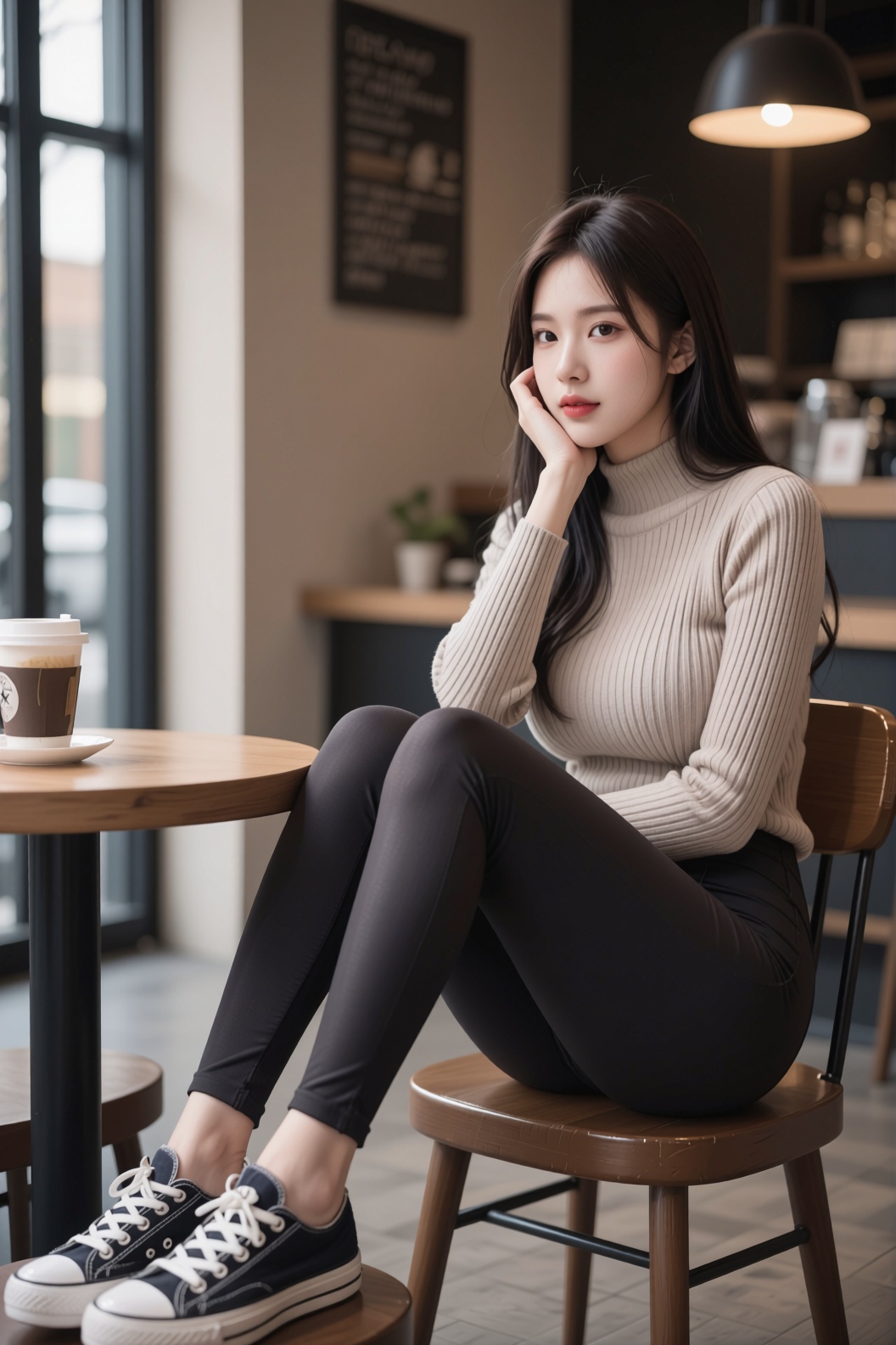 figure four sitting,  coffee house,  cinematic angle on Tensor.Art