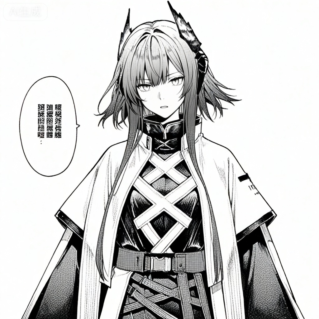 masterpiece, best quality,solo,white background,simple_background,full_body
,monochrome,greyscale,arknights_operators,manga_style,comic

