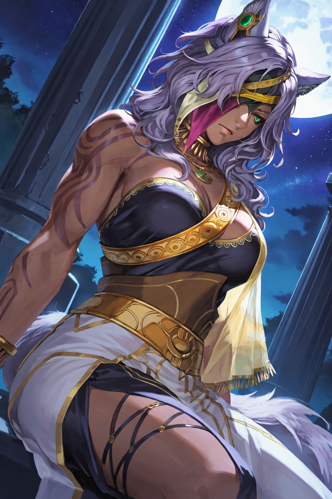1girl,  sitting against a pillar,  looking away on Tensor.Art