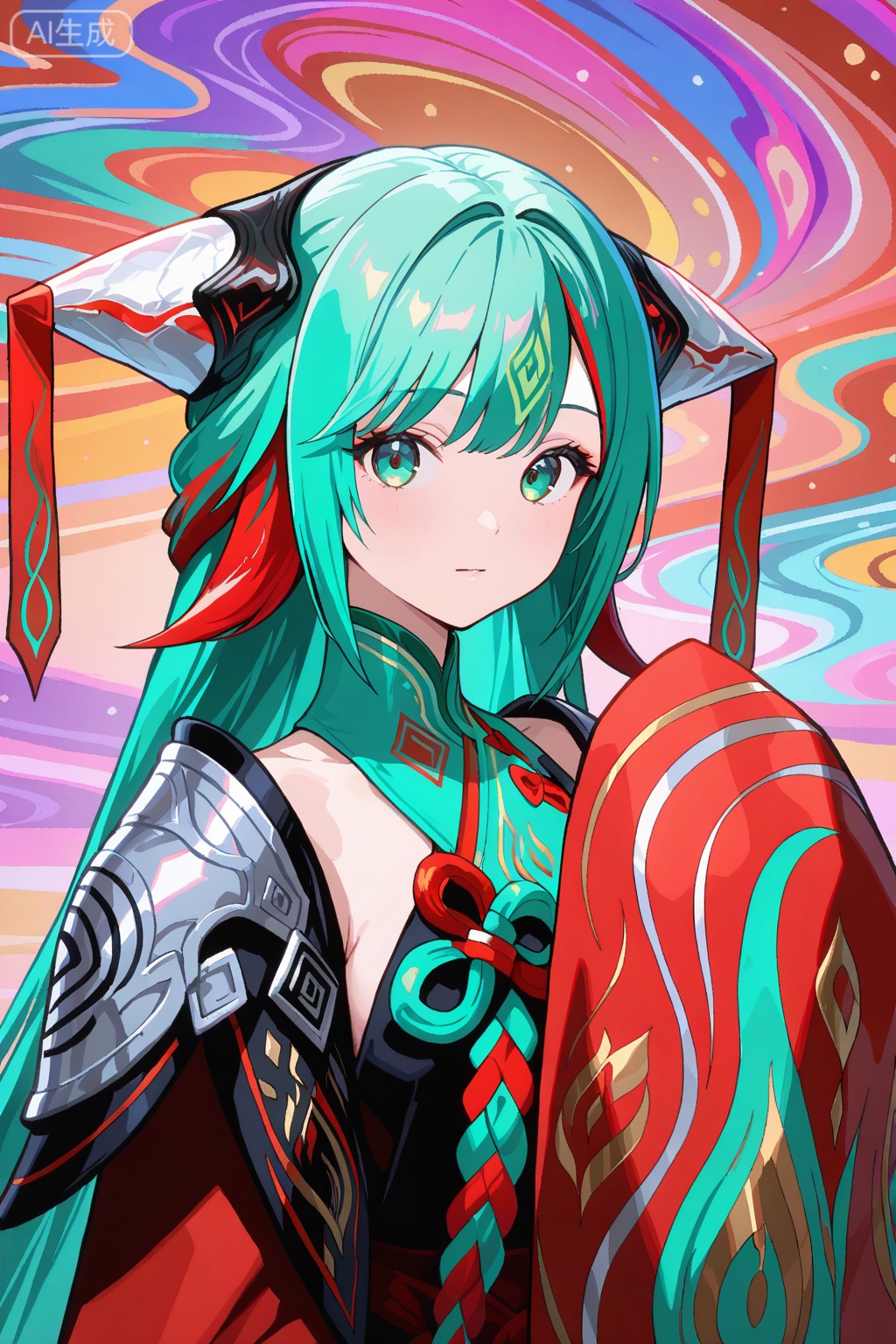
Random scene,Random scene,


upper body,looking at viewer,

少司缘,1girl,solo,ssy,aqua green long hair,green bangs, red highlights, white horns hairpiece,high collar,colorful chest accessory,abstract ornament,red kimono,shoulder armor, oversized sleeves,   masterpiece,very awa,best quality,amazing quality,very aesthetic,absurdres,newest,intricate details,skindentation,fair_skin,kpop idol,korean beauty,