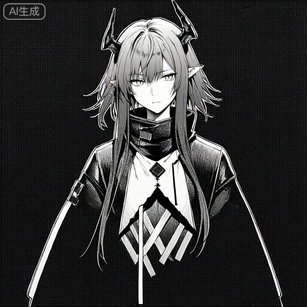 masterpiece, best quality,solo,white background,simple_background,full_body
,monochrome,greyscale,arknights_operators,manga_style,