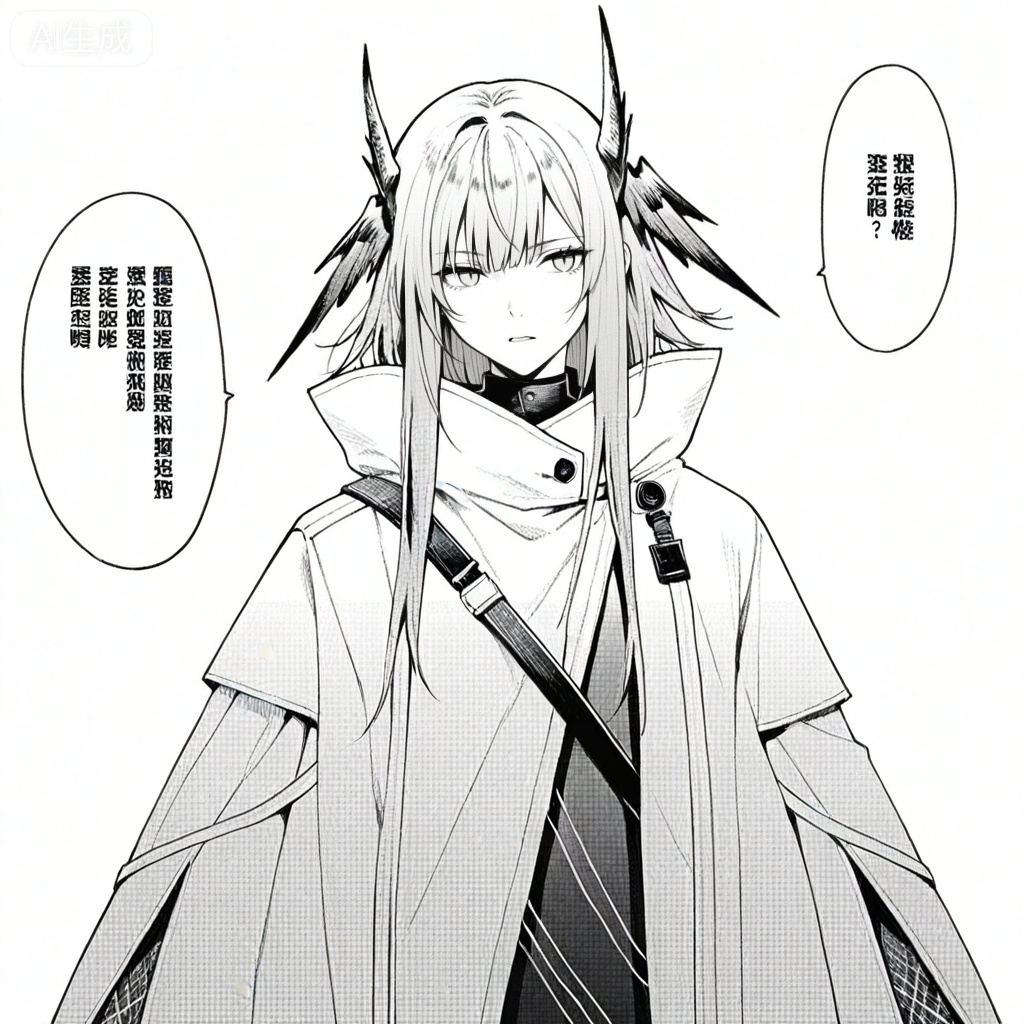 masterpiece, best quality,solo,white background,simple_background,full_body
,monochrome,greyscale,arknights_operators,manga_style,comic
