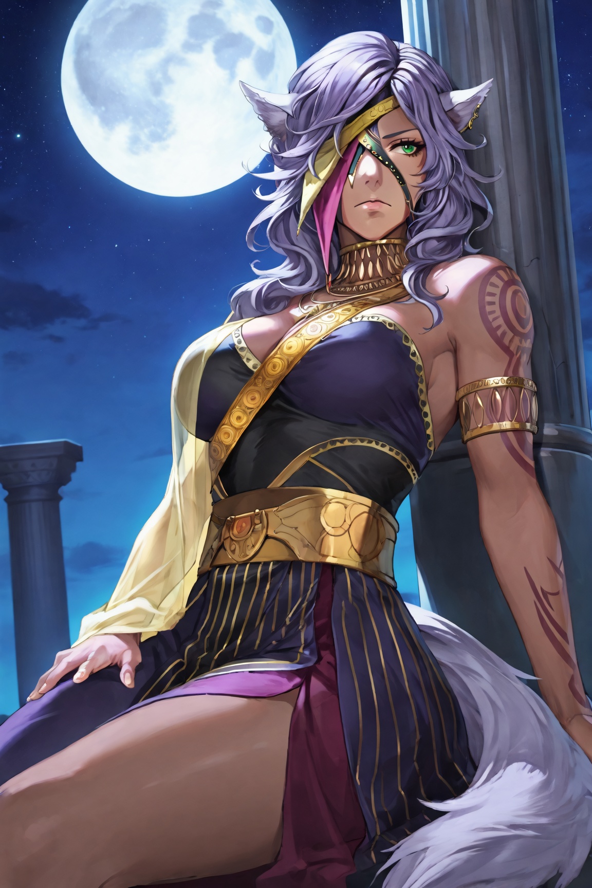 1girl,  sitting against a pillar,  looking away on Tensor.Art