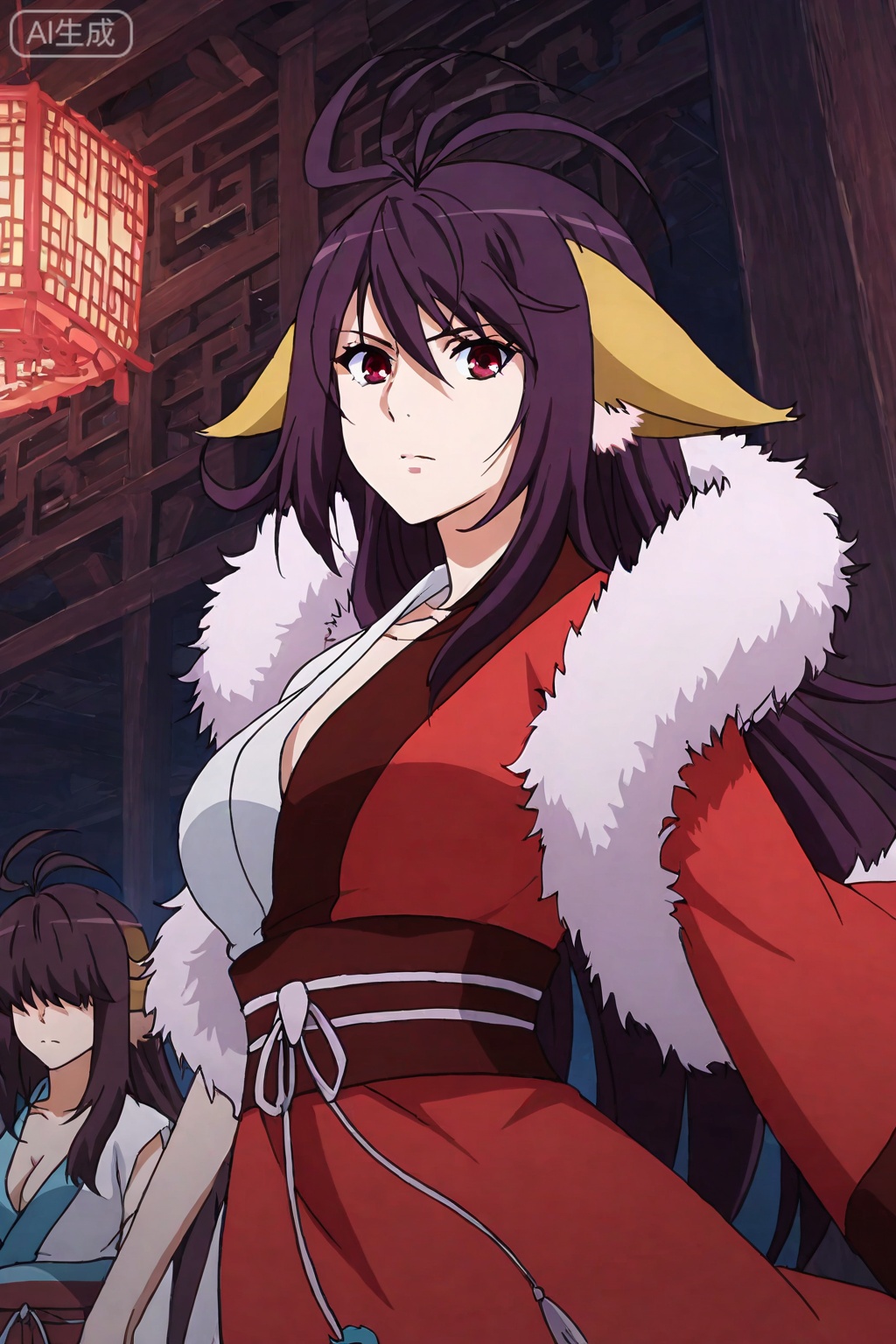 
Random scene,Random scene,


upper body,looking at viewer,
1girl,solo,long hair,animal ears,chinese clothes,dress,red dress,purple hair,sash,antenna hair,black hair,fox ears,obi,red eyes,brown hair,fur trim,long sleeves,fur-trimmed cape,feather boa,ahoge,high heels,hair over eyes,hat,red footwear,asymmetrical clothes,