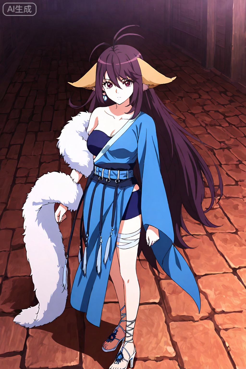 
Random scene,Random scene,


upper body,looking at viewer,
1girl,solo,long hair,animal ears,black hair,purple hair,dress,fur trim,red eyes,purple eyes,brown hair,ahoge,blue dress,thigh strap,antenna hair,black eyes,fox ears,very long hair,high heels,sandals,brown eyes,long sleeves,asymmetrical clothes,belt,jewelry,sash,earrings,off shoulder,tube top,wide sleeves,bra,white footwear,shorts,strappy heels,dog ears,bandaged leg,gladiator sandals,

