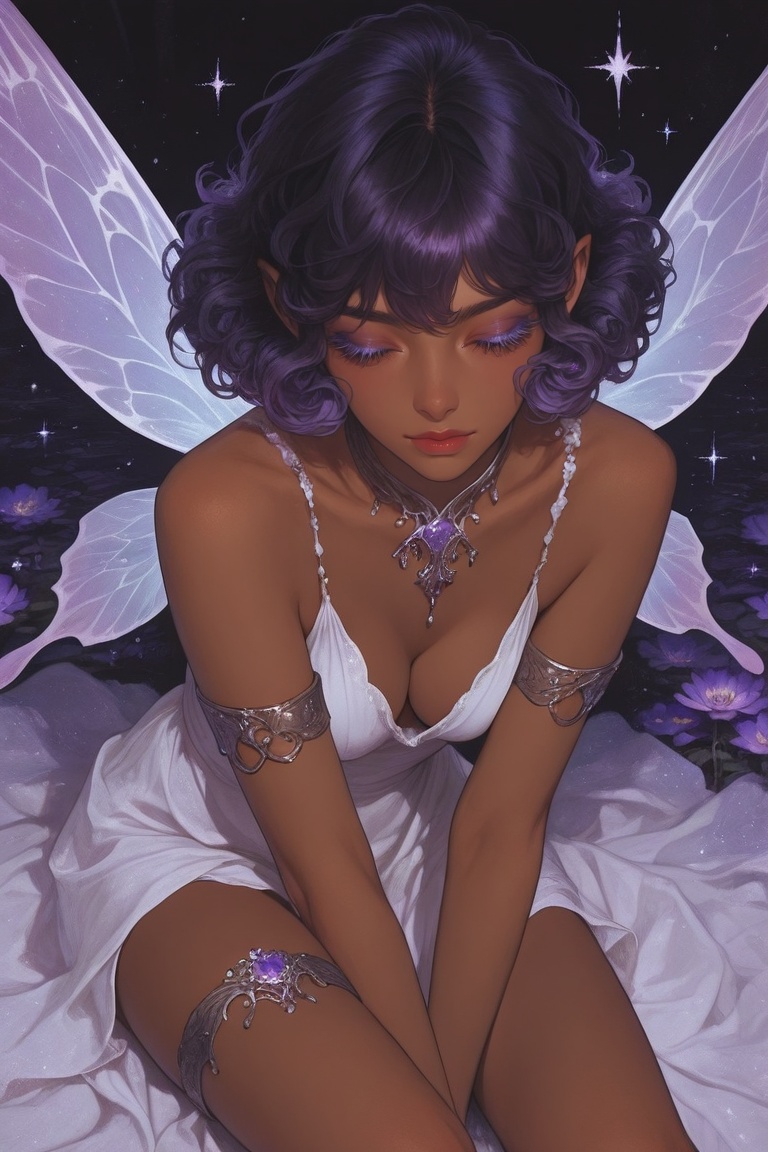 1girl,  dark-skinned female,  closed eyes on Tensor.Art