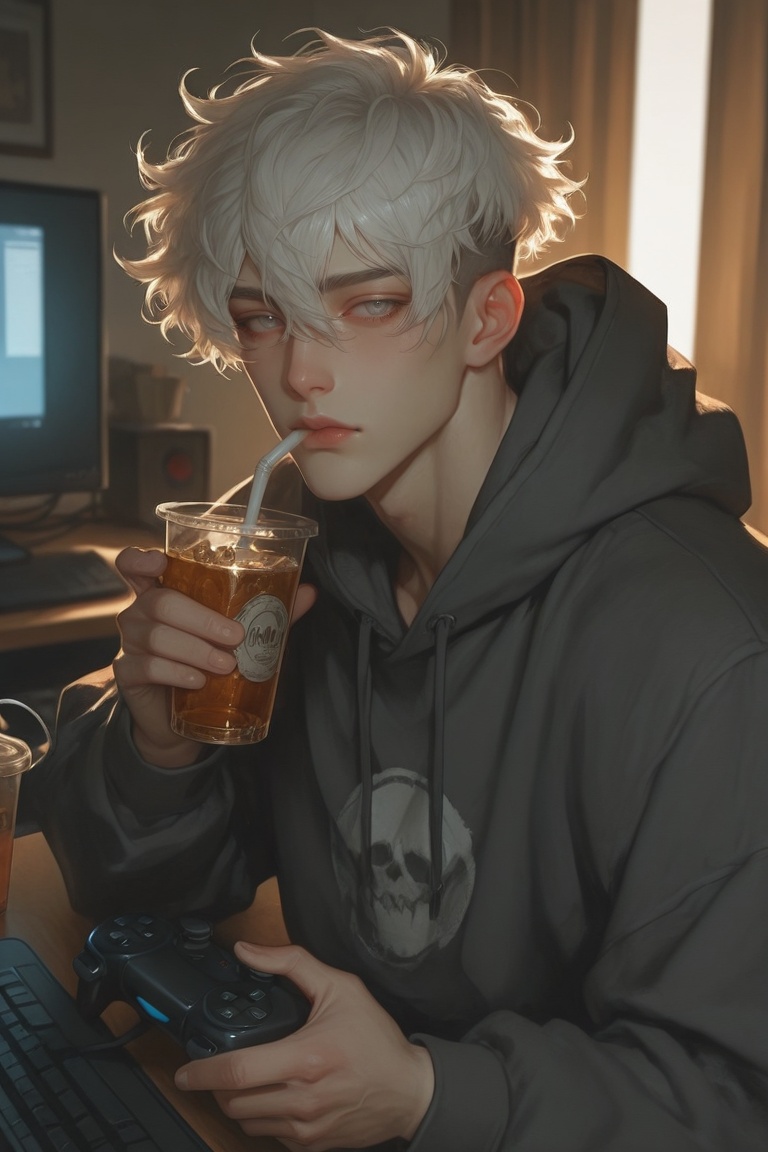1boy,  manly white hair,  curtain bangs on Tensor.Art