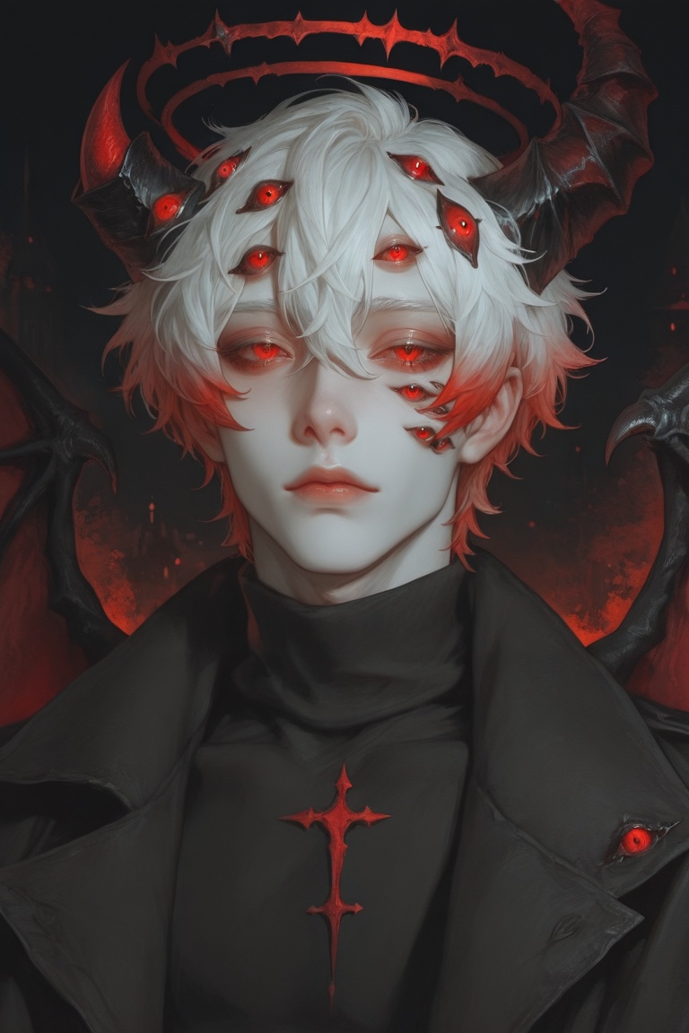 1boy,  ,  asymmetrical horns on Tensor.Art