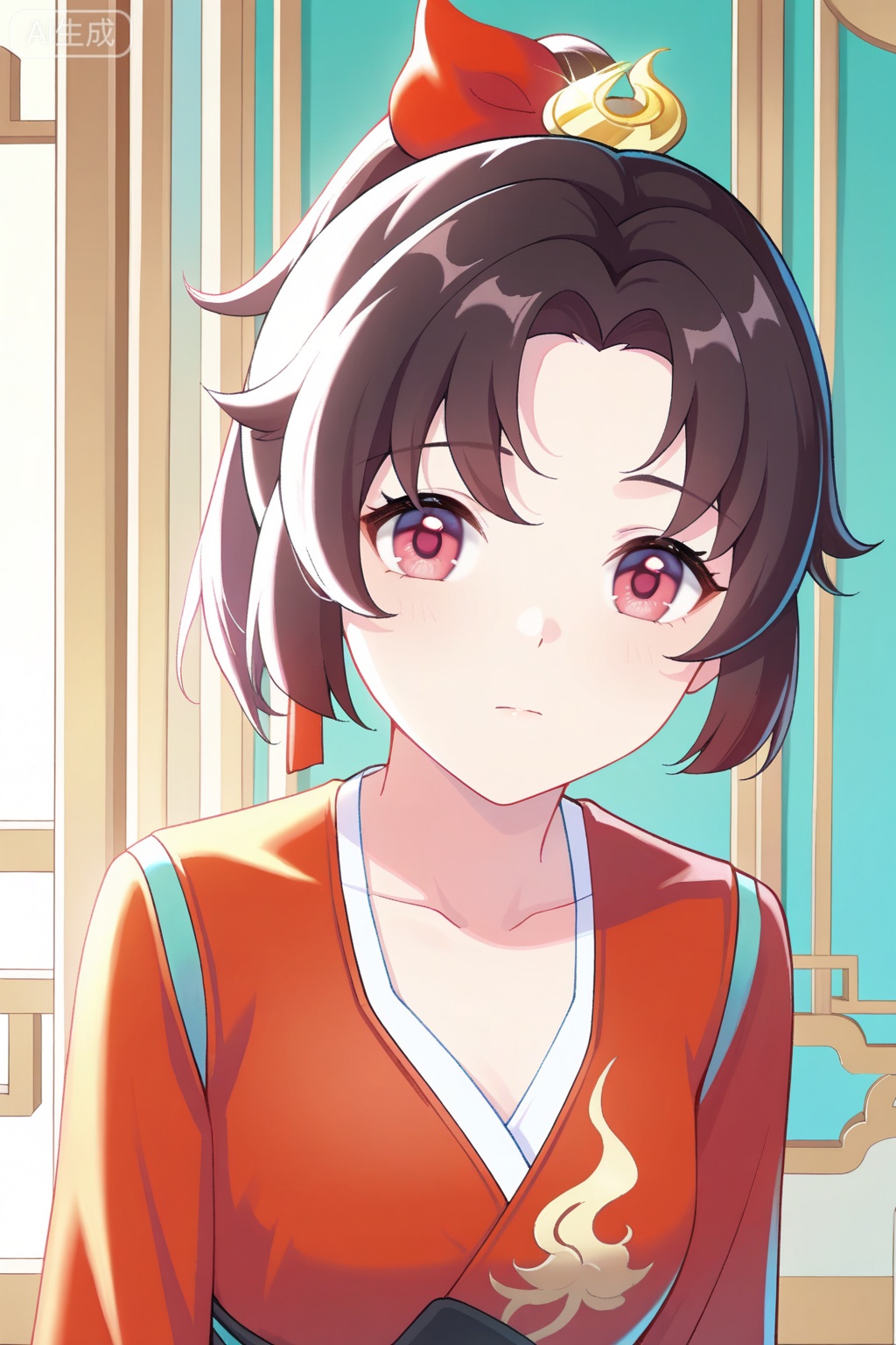 
Random scene,Random scene,


upper body,looking at viewer,
云缨,pastel colors, soft lighting, fresh atmosphere,clean composition, cute aesthetics,masterpiece, best quality,1girl, solo,  brown hair, black hair, hair ornament, red eyes, long sleeves, dress, chinese clothes, red dress, hanfu,
black short hair,short ponytail,hair ribbon with gold ornament,