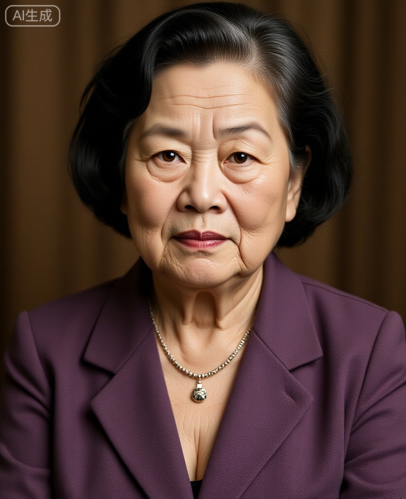 An elderly Chinese woman looks at the camera; high definition, 8K.