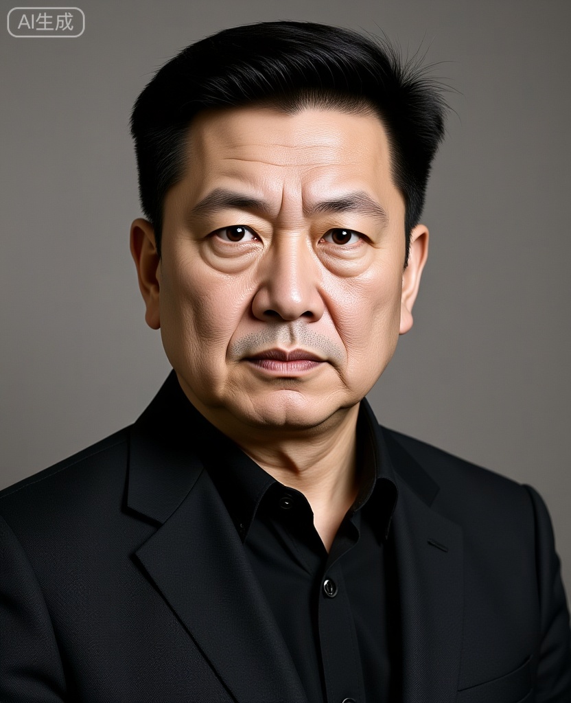 A middle-aged Chinese man looks at the camera; high definition, 8K.