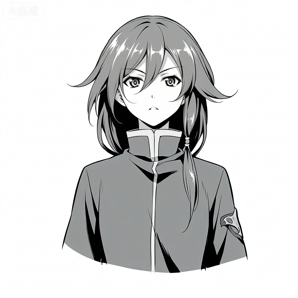 masterpiece, best quality,solo,((white background:1.2)),simple background,, 
looking at viewer,monochrome,greyscale,manga_style,fu hua