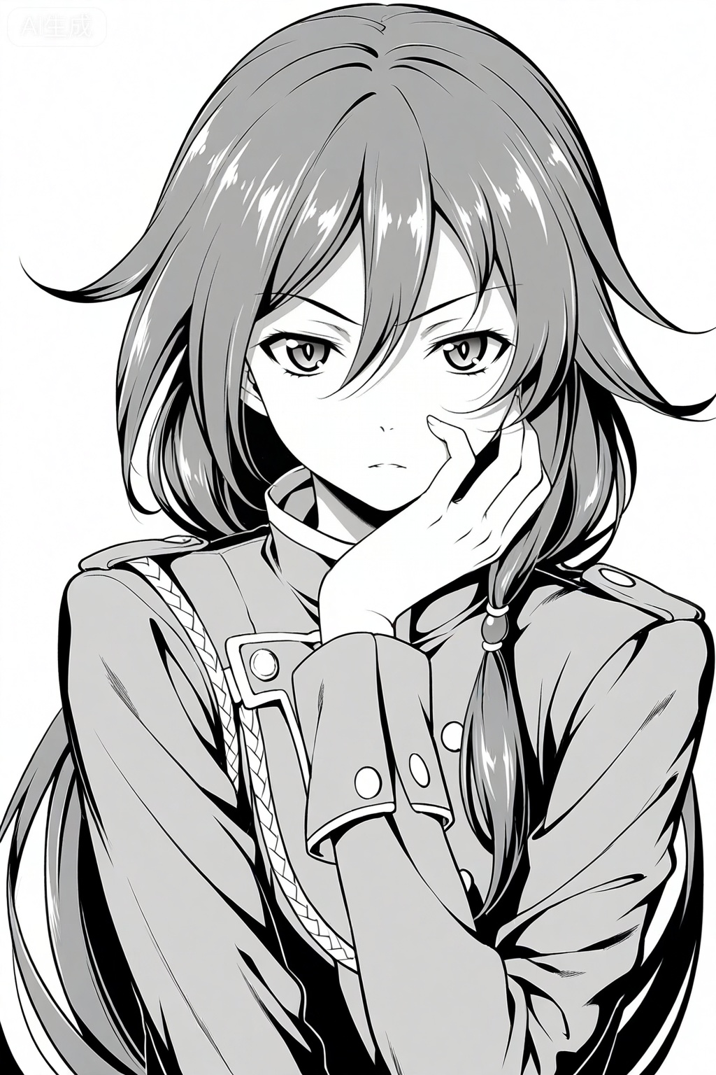 masterpiece, best quality,solo,((white background:1.2)),simple background,, 
looking at viewer,monochrome,greyscale,manga_style,fu hua