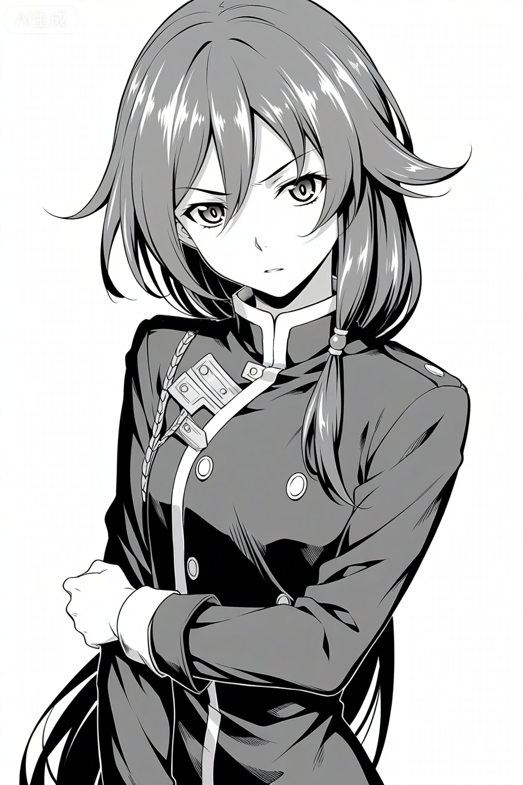 masterpiece, best quality,solo,((white background:1.2)),simple background,, 
looking at viewer,monochrome,greyscale,manga_style,fu hua