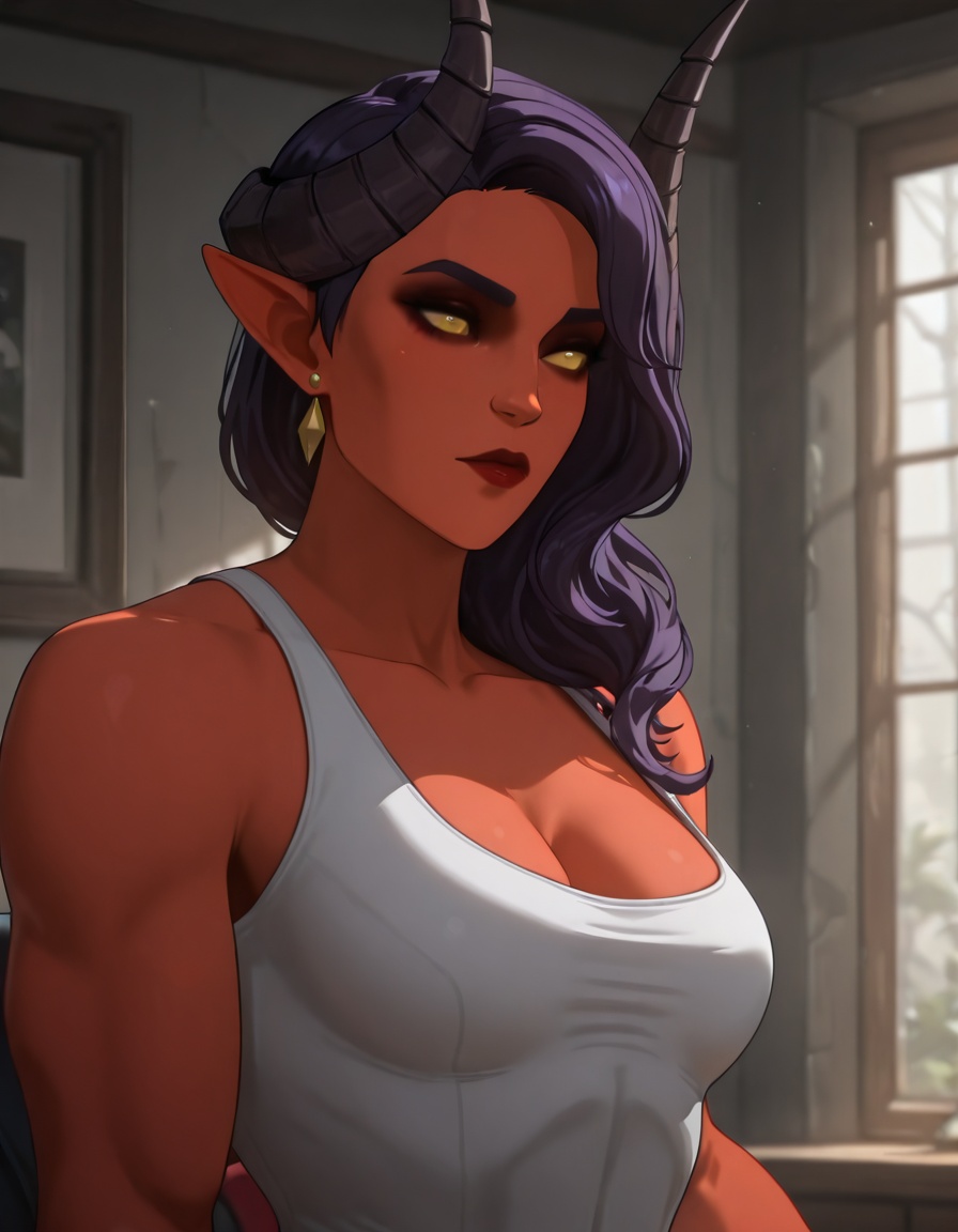 dispatch_malevola,  white ****-top,  dark purple hair on Tensor.Art
