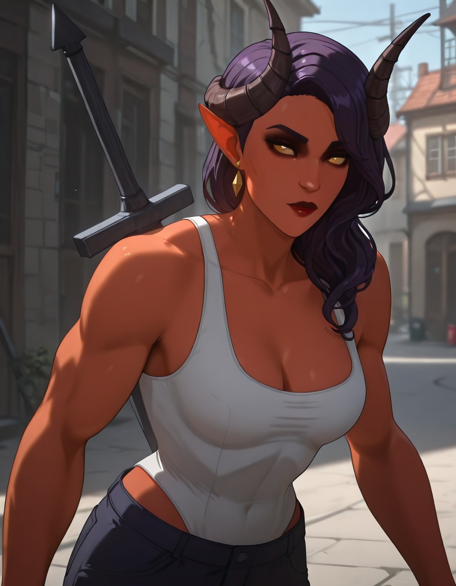 dispatch_malevola,  white ****-top,  dark purple hair on Tensor.Art