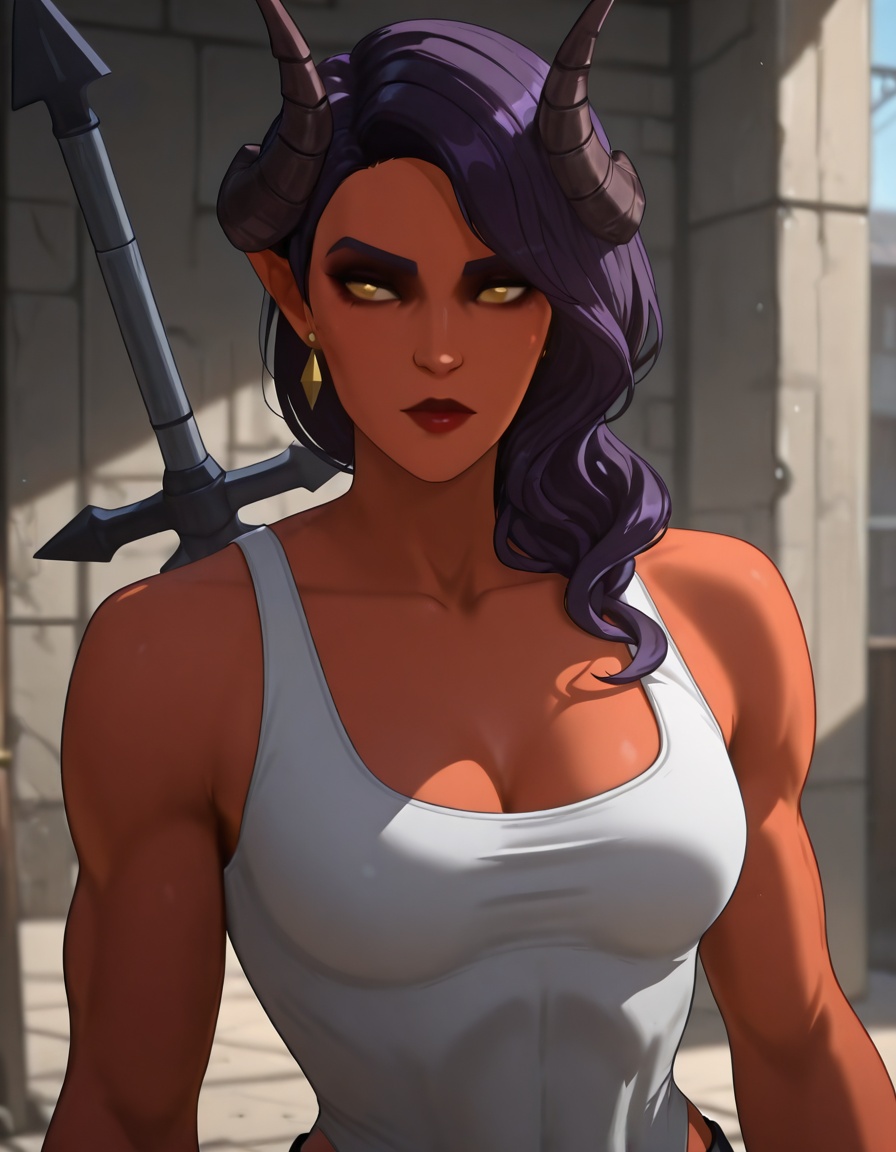 dispatch_malevola,  white ****-top,  dark purple hair on Tensor.Art