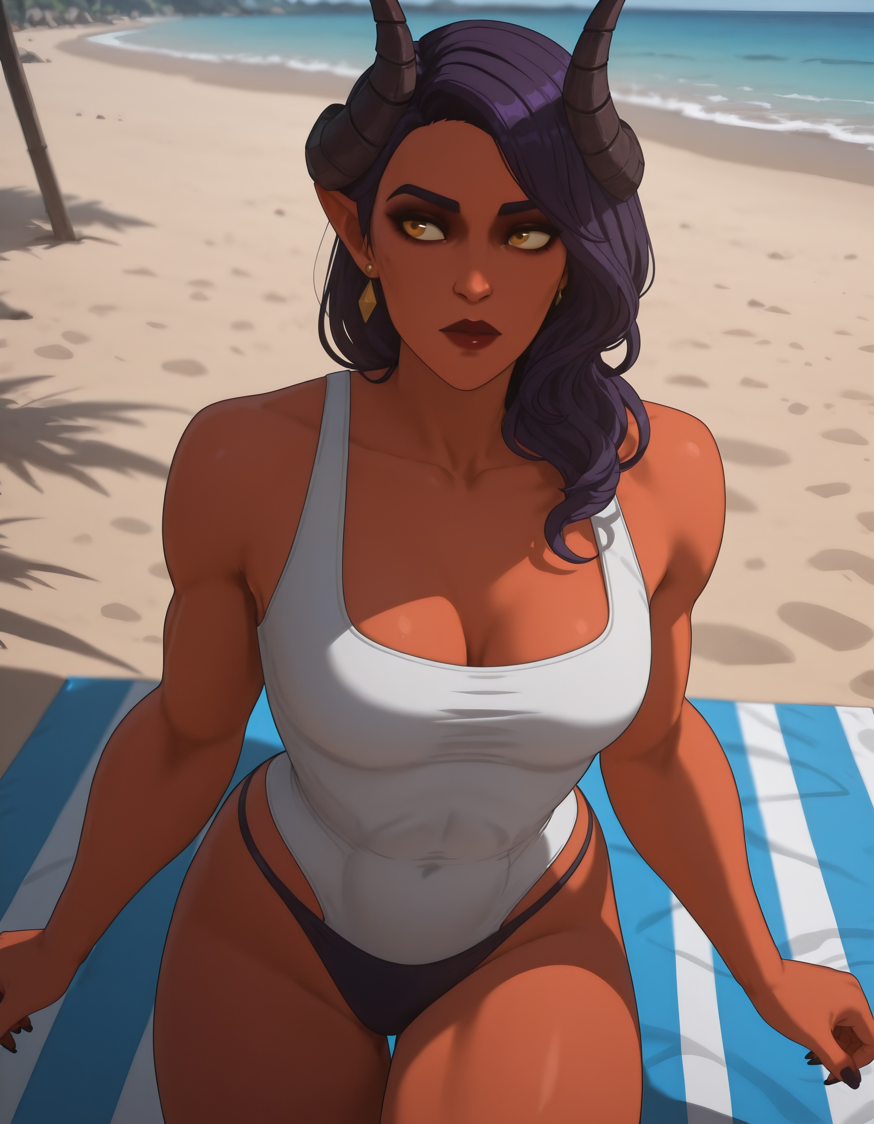 dispatch_malevola,  white ****-top,  dark purple hair on Tensor.Art