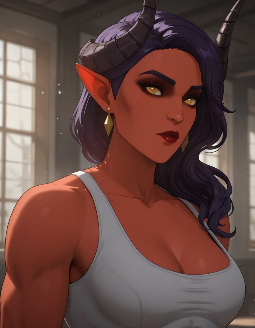 dispatch_malevola,  white ****-top,  dark purple hair on Tensor.Art