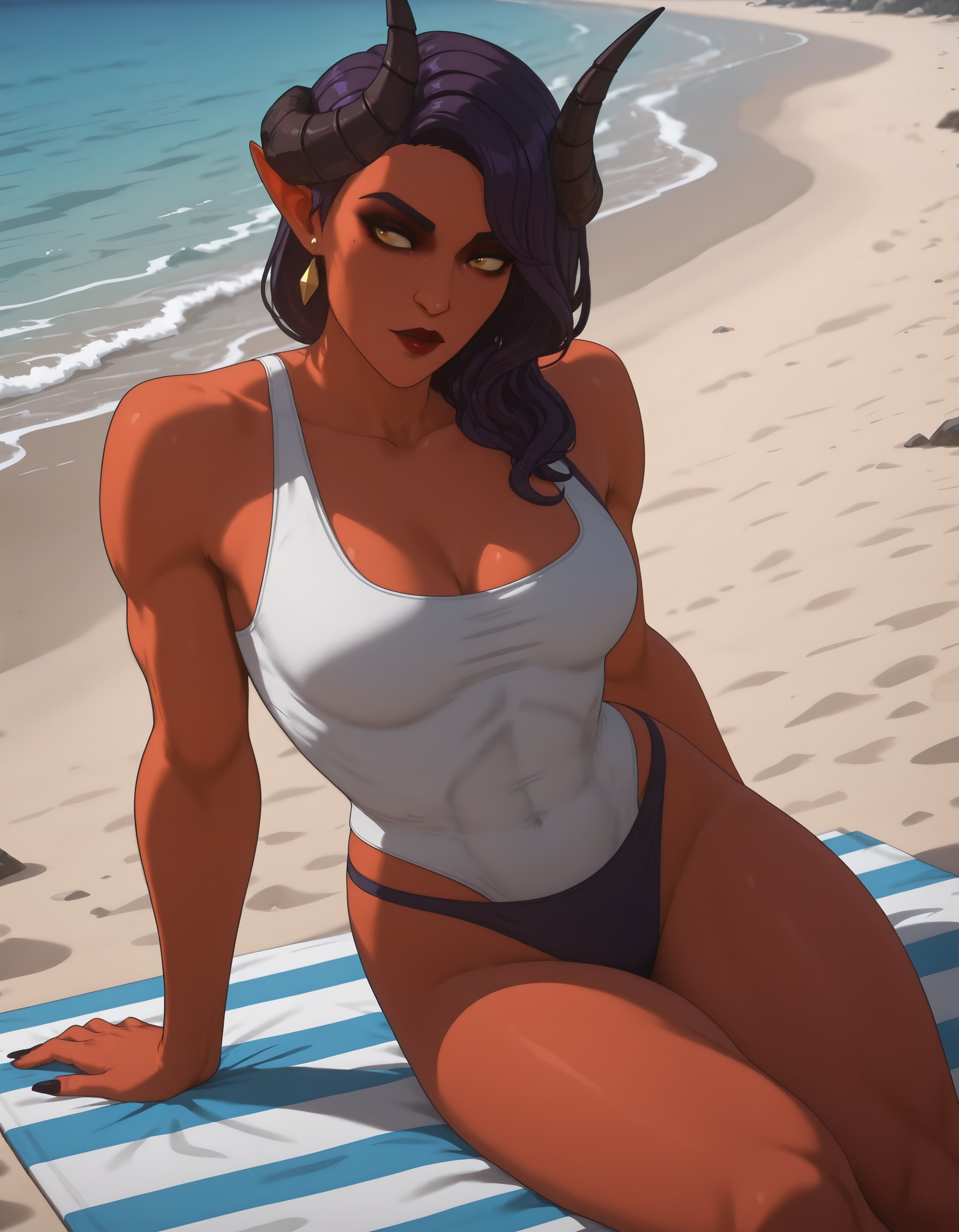 dispatch_malevola,  white ****-top,  dark purple hair on Tensor.Art