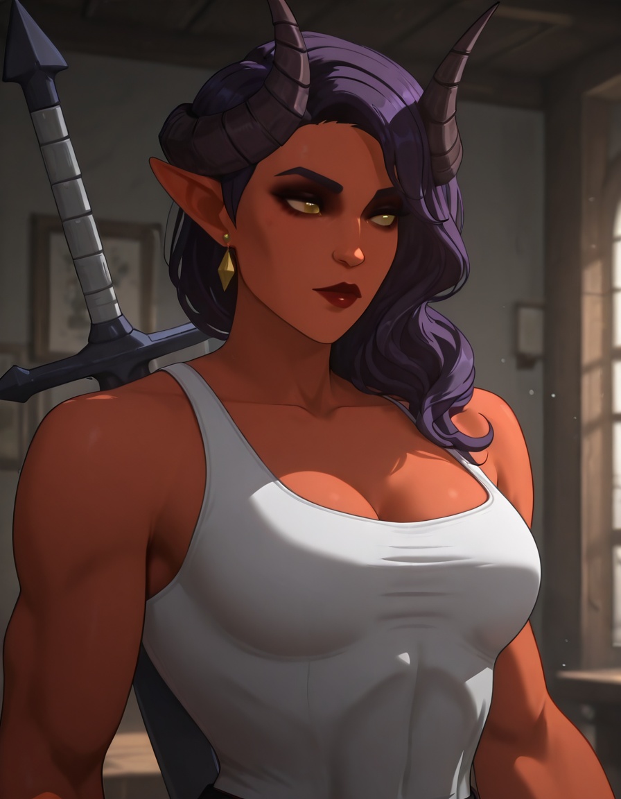 dispatch_malevola,  white ****-top,  dark purple hair on Tensor.Art