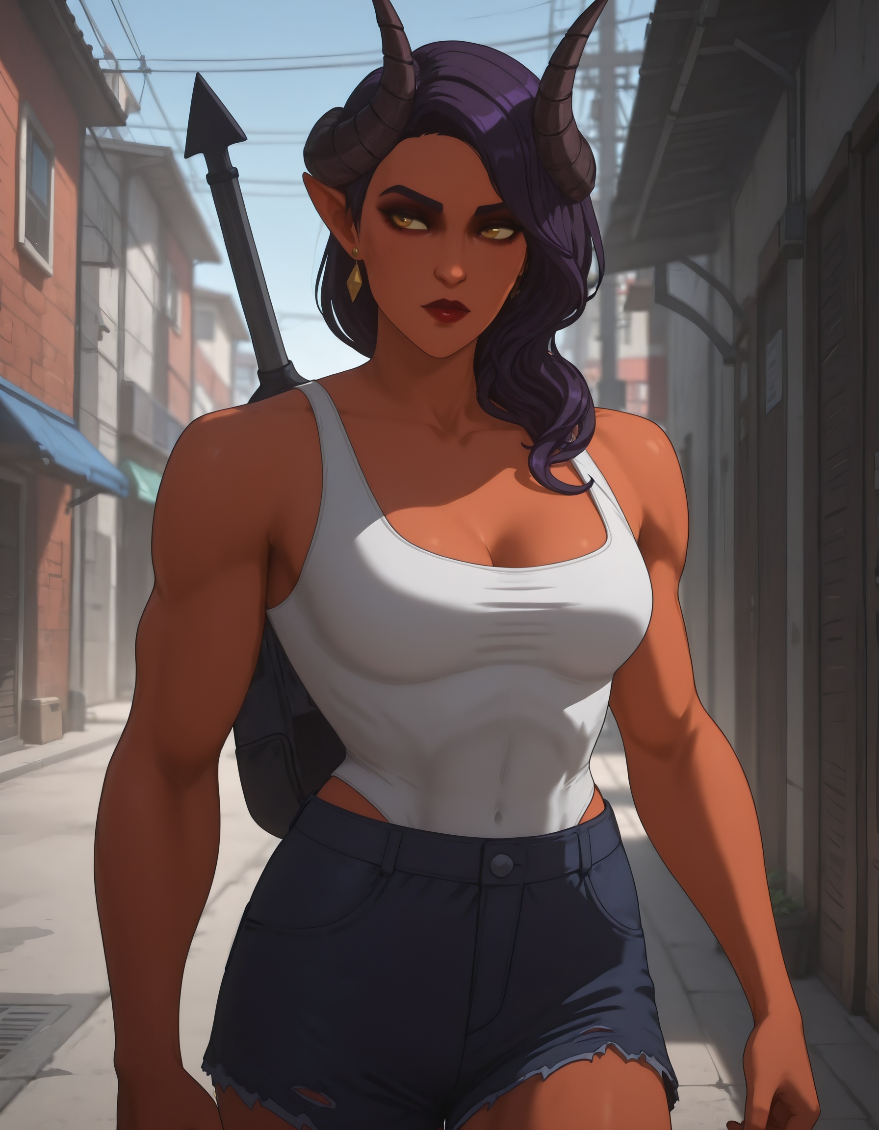 dispatch_malevola,  white ****-top,  dark purple hair on Tensor.Art