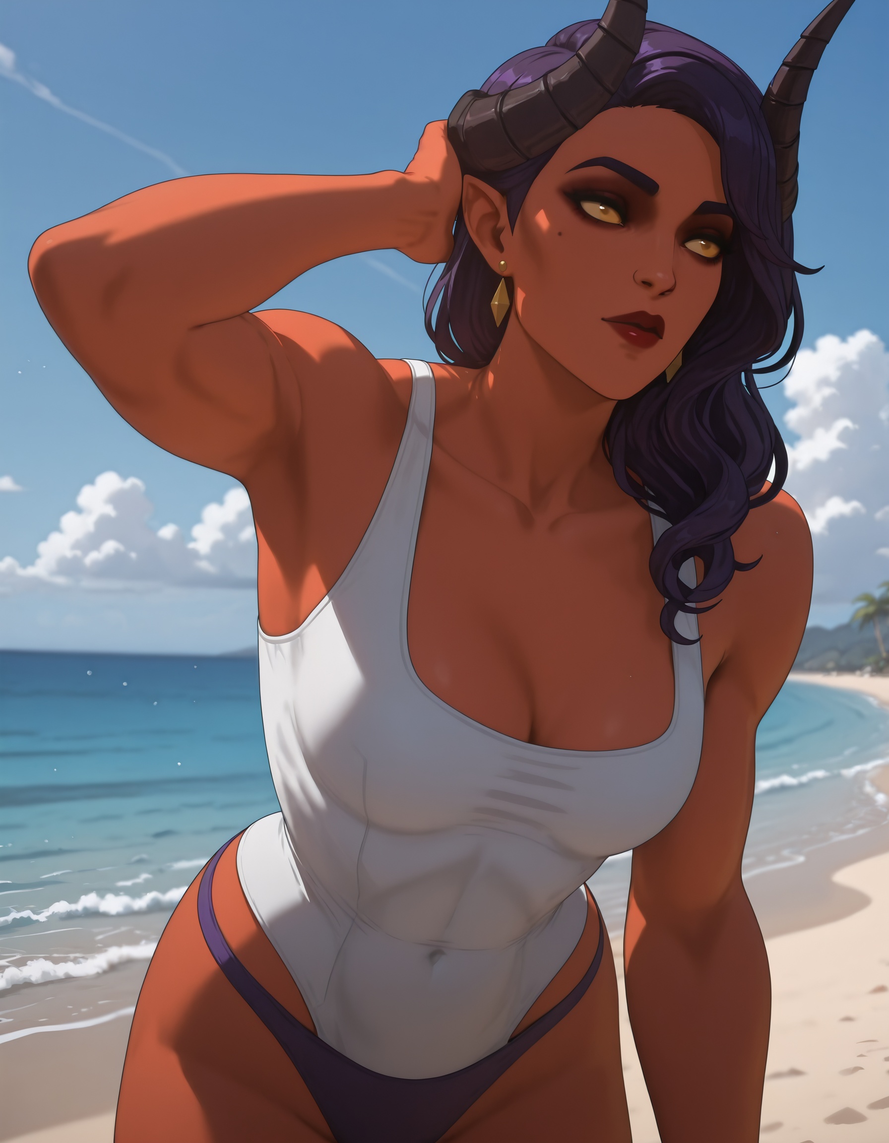dispatch_malevola,  white ****-top,  dark purple hair on Tensor.Art