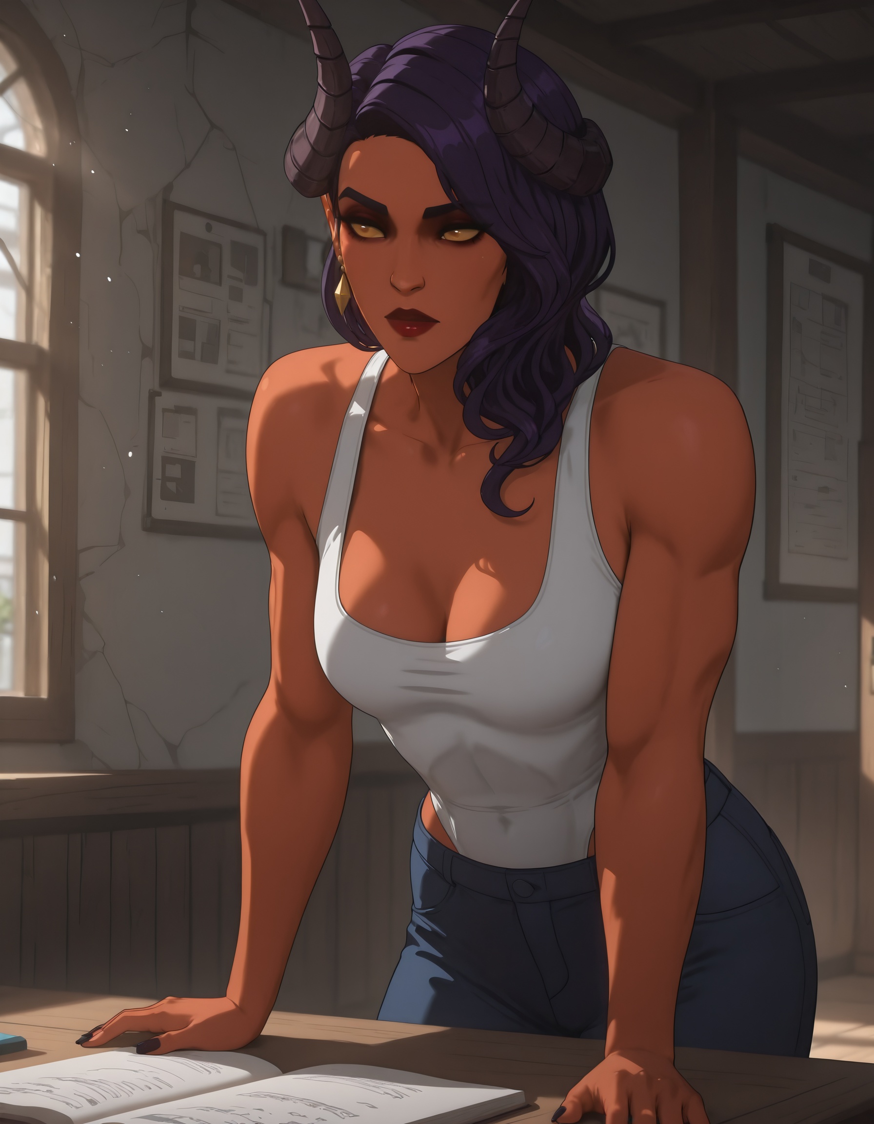 dispatch_malevola,  white ****-top,  dark purple hair on Tensor.Art