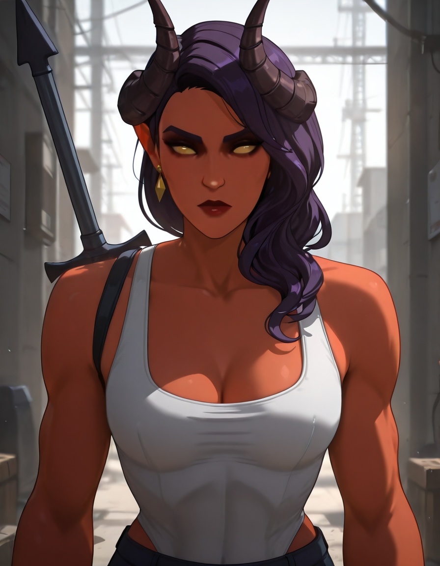 dispatch_malevola,  white ****-top,  dark purple hair on Tensor.Art
