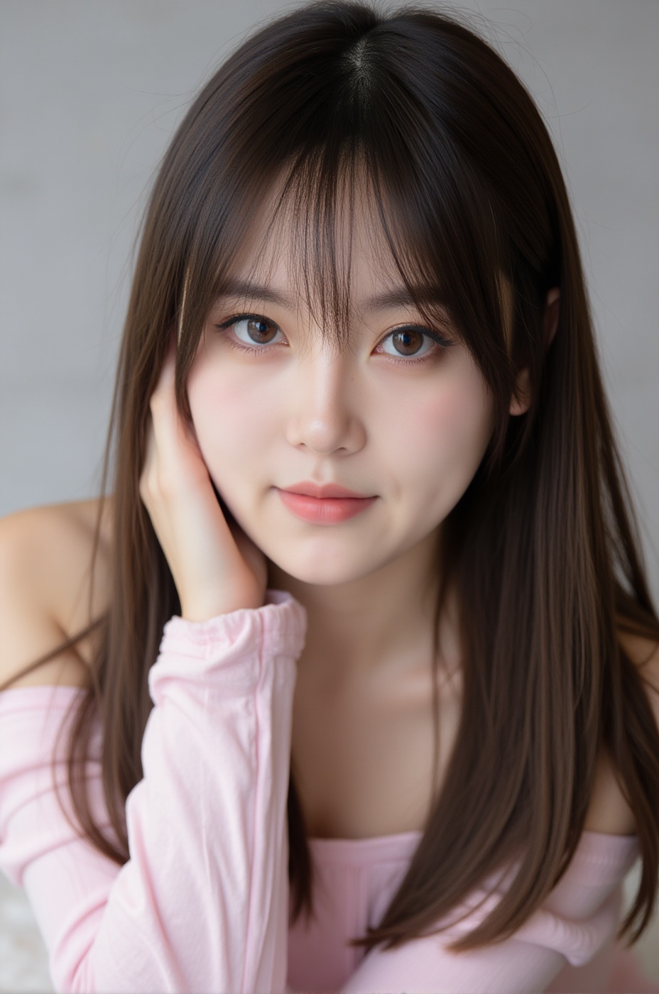 A close-up photo of young woman Dòu Bàn Jiàng. She is looking at the viewer with bright and loving eyes,  genuie smile. Sh...