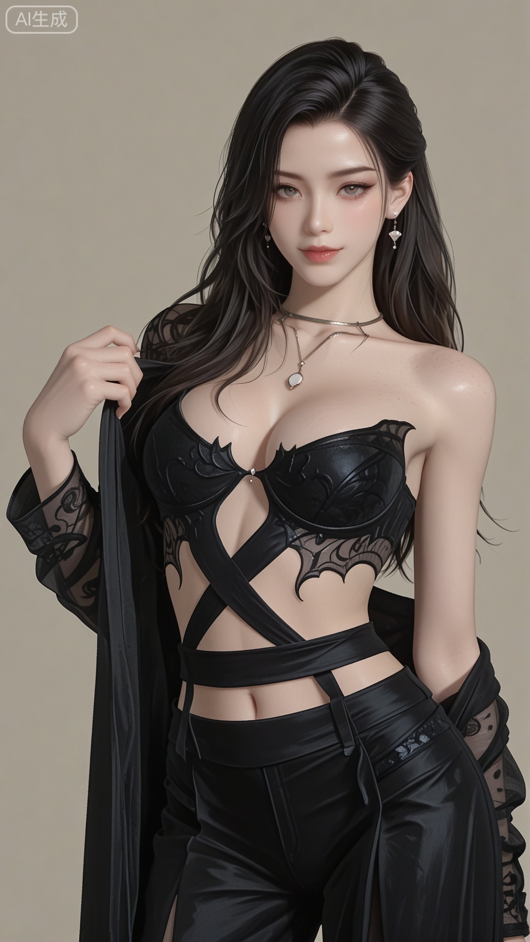 MZ clothes, **********, solo, exquisite skin, cowboy_shot, looking at viewer, even illumination, very awa, simple background,