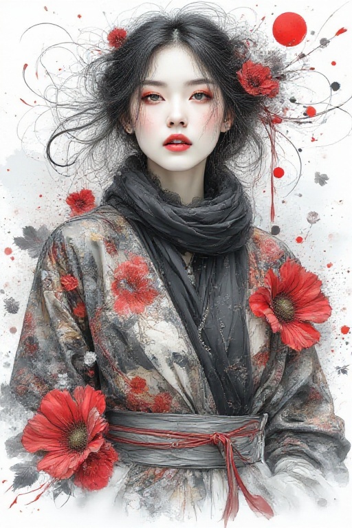 Create an aquarelle sketch with realism and whimsical watercolor illustration,  featuring a fashion editorial-style depict...