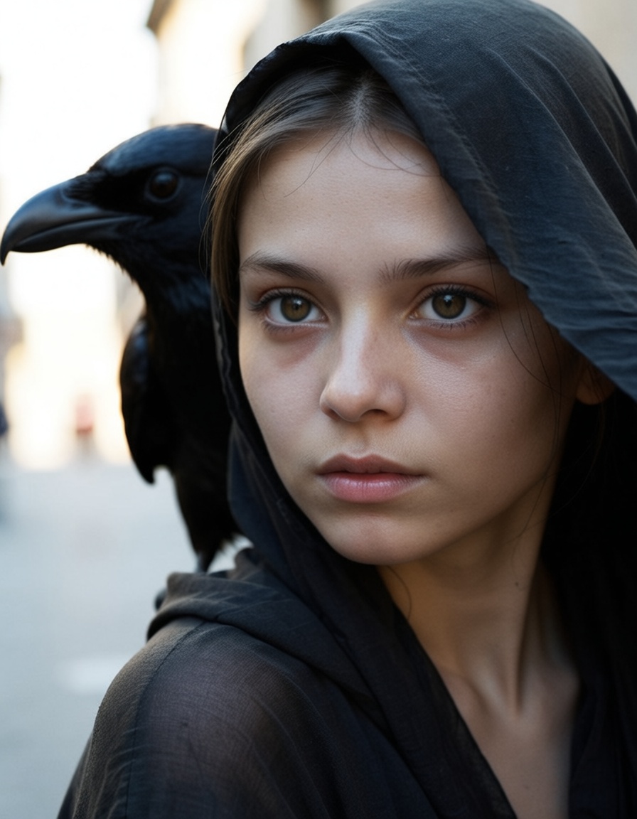 ehsoftlight4,  a girl looking at you,  crow people on Tensor.Art