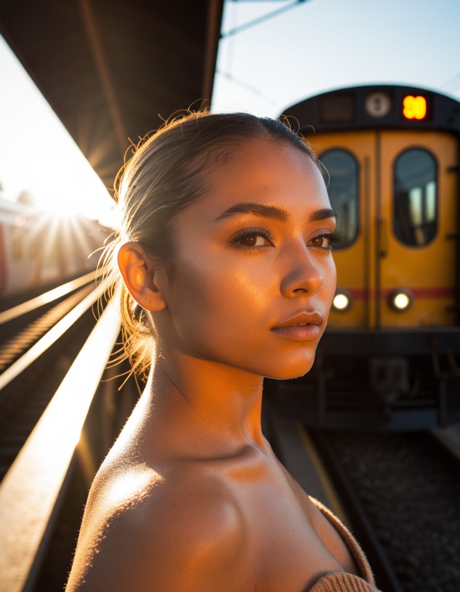 ehgoldenhour2,  train arriving at station on Tensor.Art